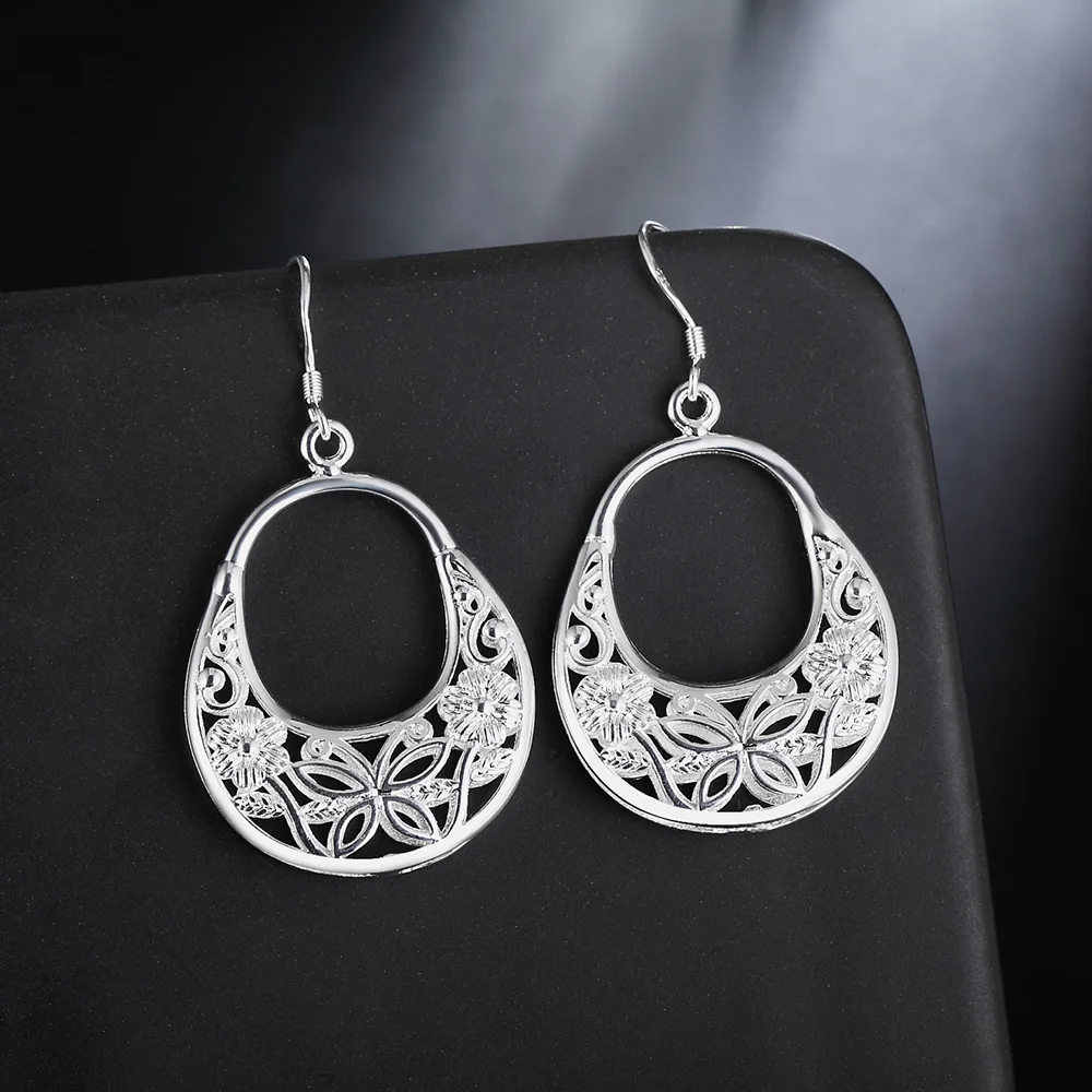 

New 925 Sterling Silver Carved Butterfly Flower Earrings Women Fashion Jewelry Christmas Gifts Wedding Fancy Earrings