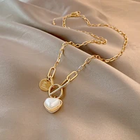 elegent glossy love heart ot buckle design thick chain necklace metal coin collar choker gold color necklace for women jewelery