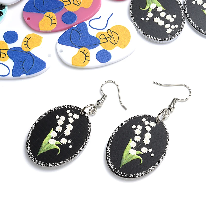 10 шт., 6 стилей, Овальный акриловый кулон для 23x40 мм, модная Шпилька, серьги, ожерелье, брелок, скрапбукинг, «сделай сам», ювелирные аксессуары