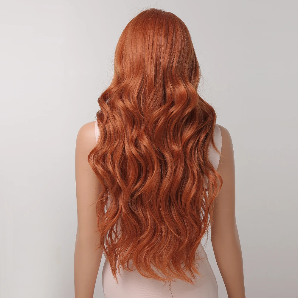 Синтетические парики для женщин длинные волнистые волосы с имбирной челкой