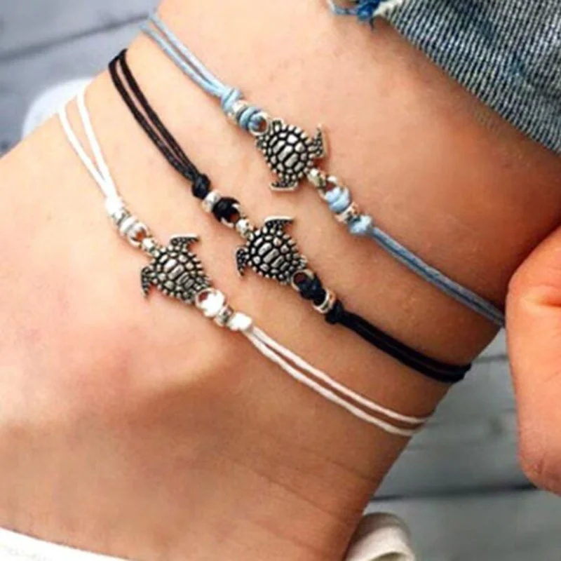 

Fashion Turtle Turtle Bracelet Anklet Tricolor Turtle Beach Wax Rope Anklet Girl Ladies Friendship Jewelry Metal Free Shipping