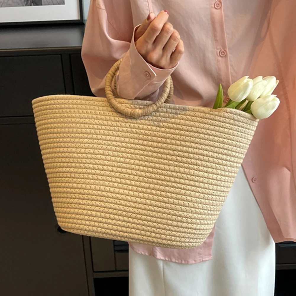 

Женская сумка-тоут из хлопкового шнура, вместительная модная повседневная простая элегантная однотонная Сумочка для выходных и отпуска