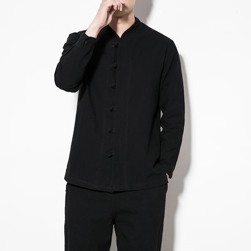 Рубашка в китайском стиле с длинным рукавом свободного покроя |