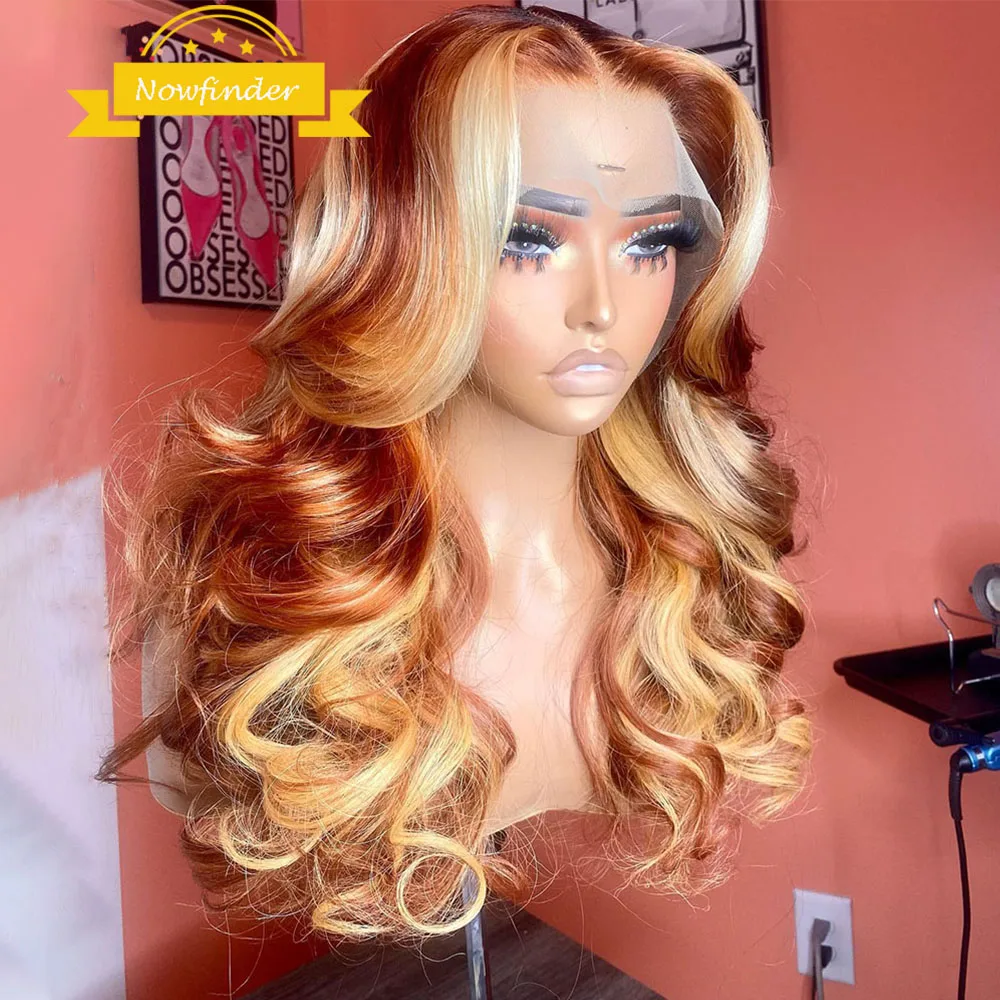 

Highlight Ginger Orange Lace Frontal Wigs 613 Honey Ombre Blonde Body Wave HD Transparent Lace Front Human Hair Wigs For Women
