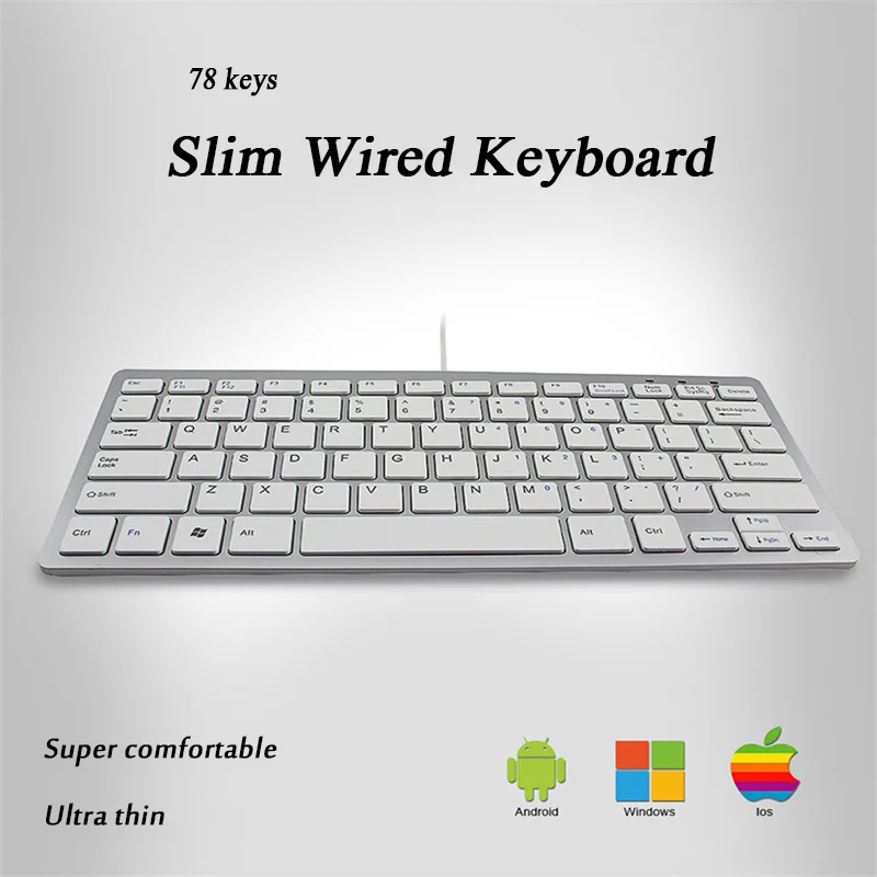 

Ultra Thin Wired Keyboard Silent Slim Mini 78 Key Ergonomic Keyboards Gaming Multimedia Keypad For PC Tablet Laptop Computer