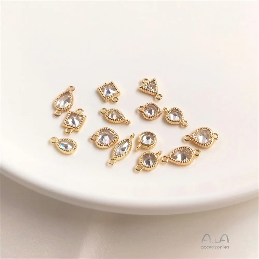 

Inlaid heart shape geometric square round water drop shape zircon pendant DIY first jewelry accessories