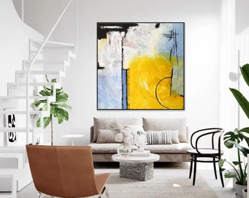 

Абстрактная живопись, Большой акриловый холст, настенное искусство, желтая и синяя Экспресс-картина, современная живопись, фотокомпозиция C