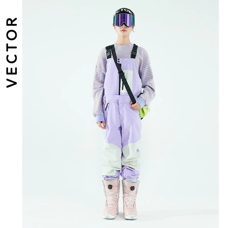 VECTOR Women Thickened Ski Pants Detachable Two-wear One-piece Bib Waterproof Winter Warm and Windproof Outdoor Sports Snowboard