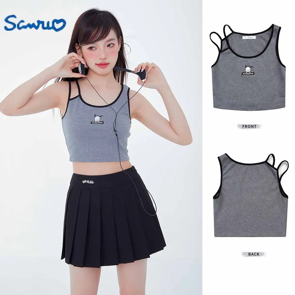 

Cartoon Camisole Girl Sling Vest Underwear Sexy Sanrioed Pachacco Exposing Umbilicus Student Tops Summer Breathable Soft Clothes
