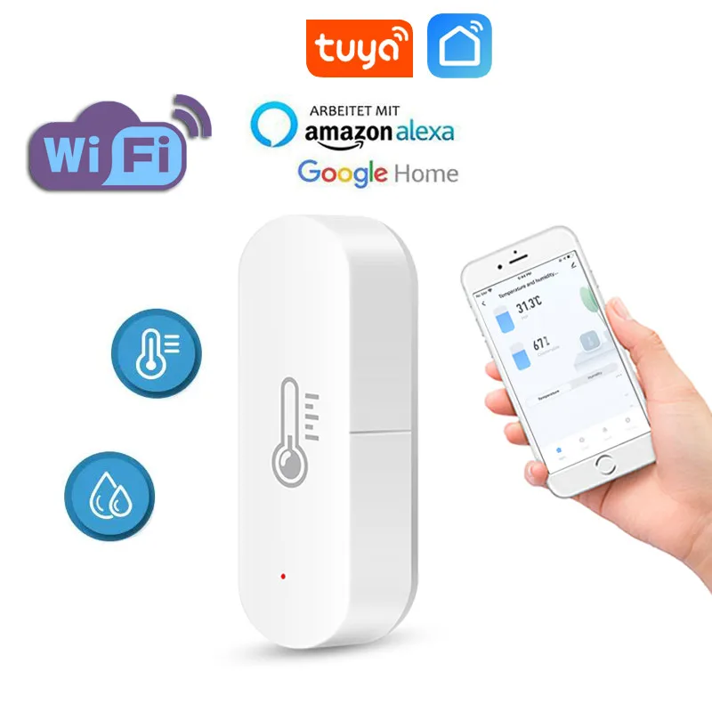 

Tuya WiFi Temperature Humidity Sensor Smart Life APP Monitor Smart Home Work With Alexa Google Home No Hub Required