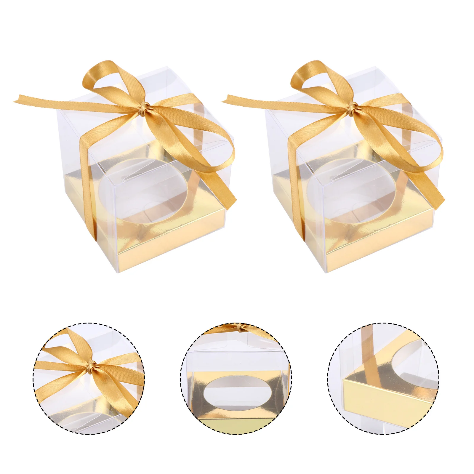 12pcs Transparent Dessert Cake Boxes Portable Cake Packaging Boxes with Ribbon