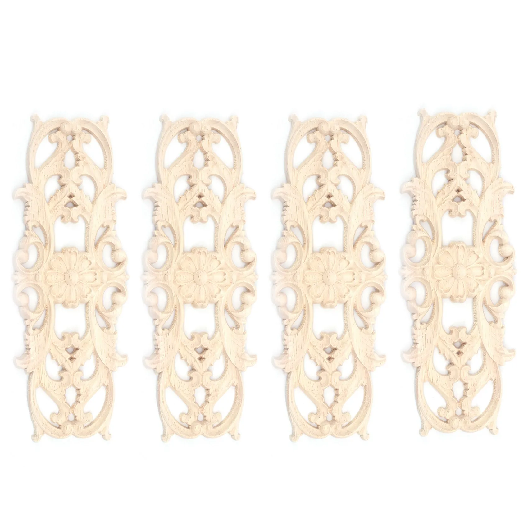 

4X Rubber Wood Carved Applique Retro Furniture Crafts Decor New(22.5 x 8cm)