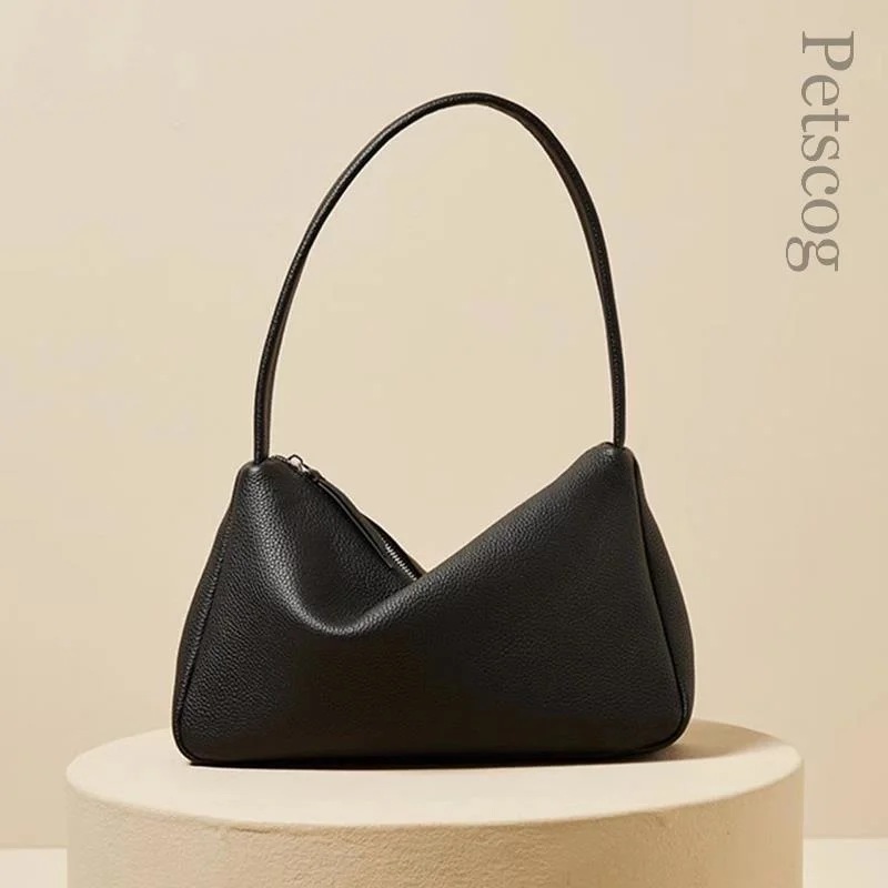 

Luxury Handbags Women Cowhide Genuine Leather Soft Underarm Bag Designer Simple Casual Female Tote Bags French Clutch Purse
