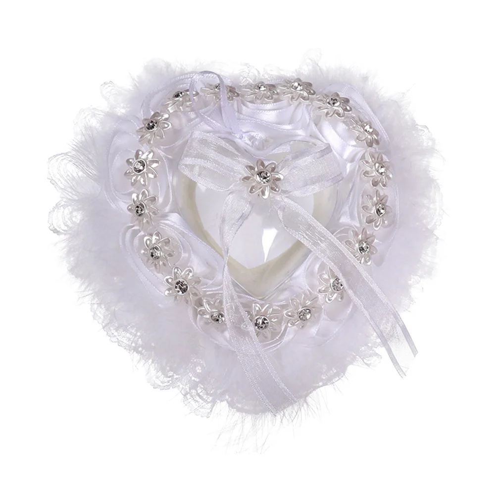 

Wedding Supplies Ring Cushion For Decor Case White Box Pillow Heart Rhinestones Party