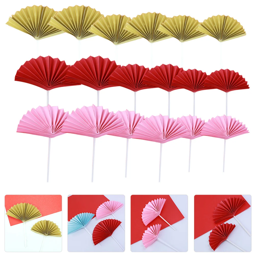 

18 Pcs Fan Plug-in Wedding Decor Fan Dessert Topper Birthday Cake Birthday Cupcake Toppers Paper Cake Decor Child