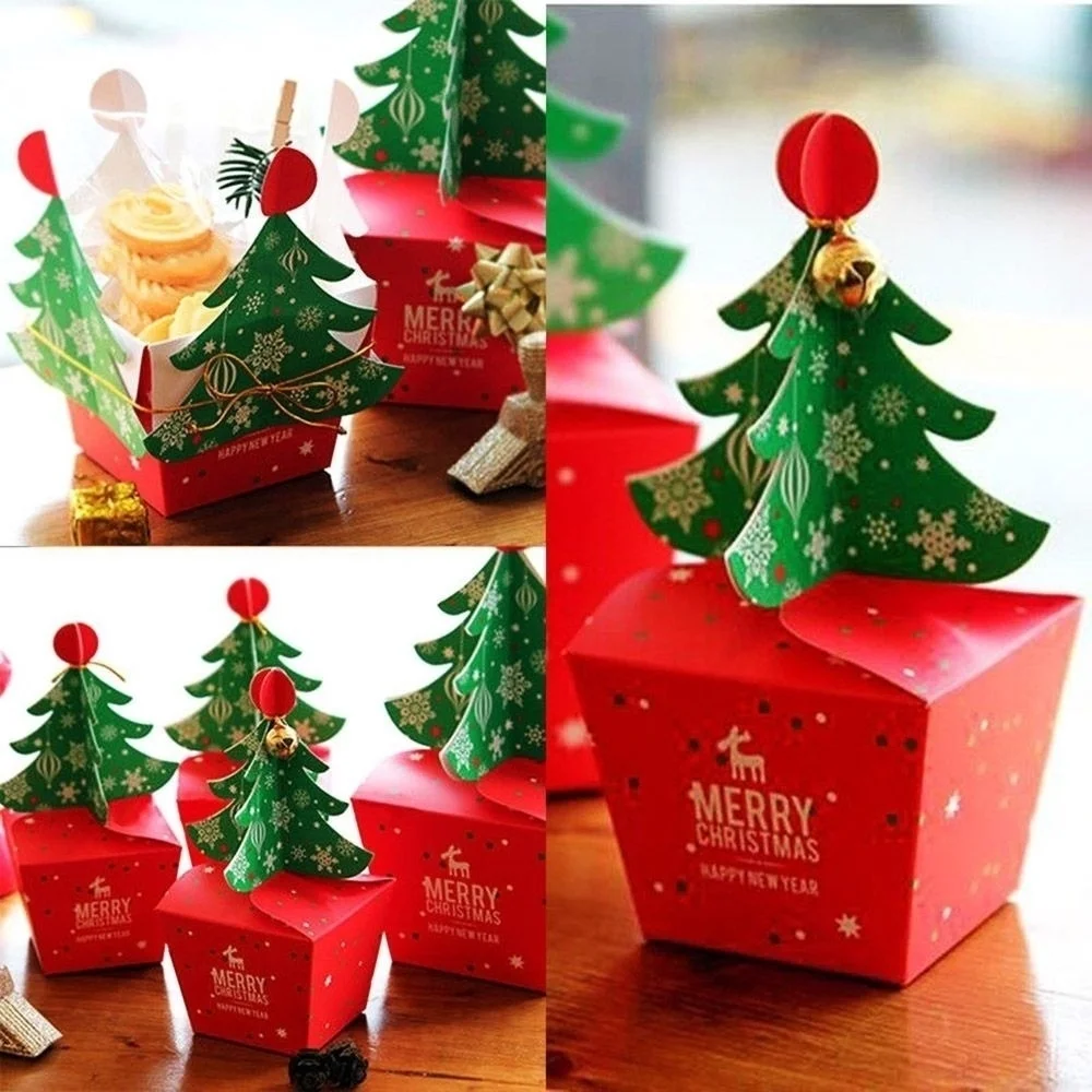 20pcs/set Cute Fashion Baby Kids Xmas Bags Paper Carrier Jar Sugar Box Christmas Tree for Festival Holiday Decoration