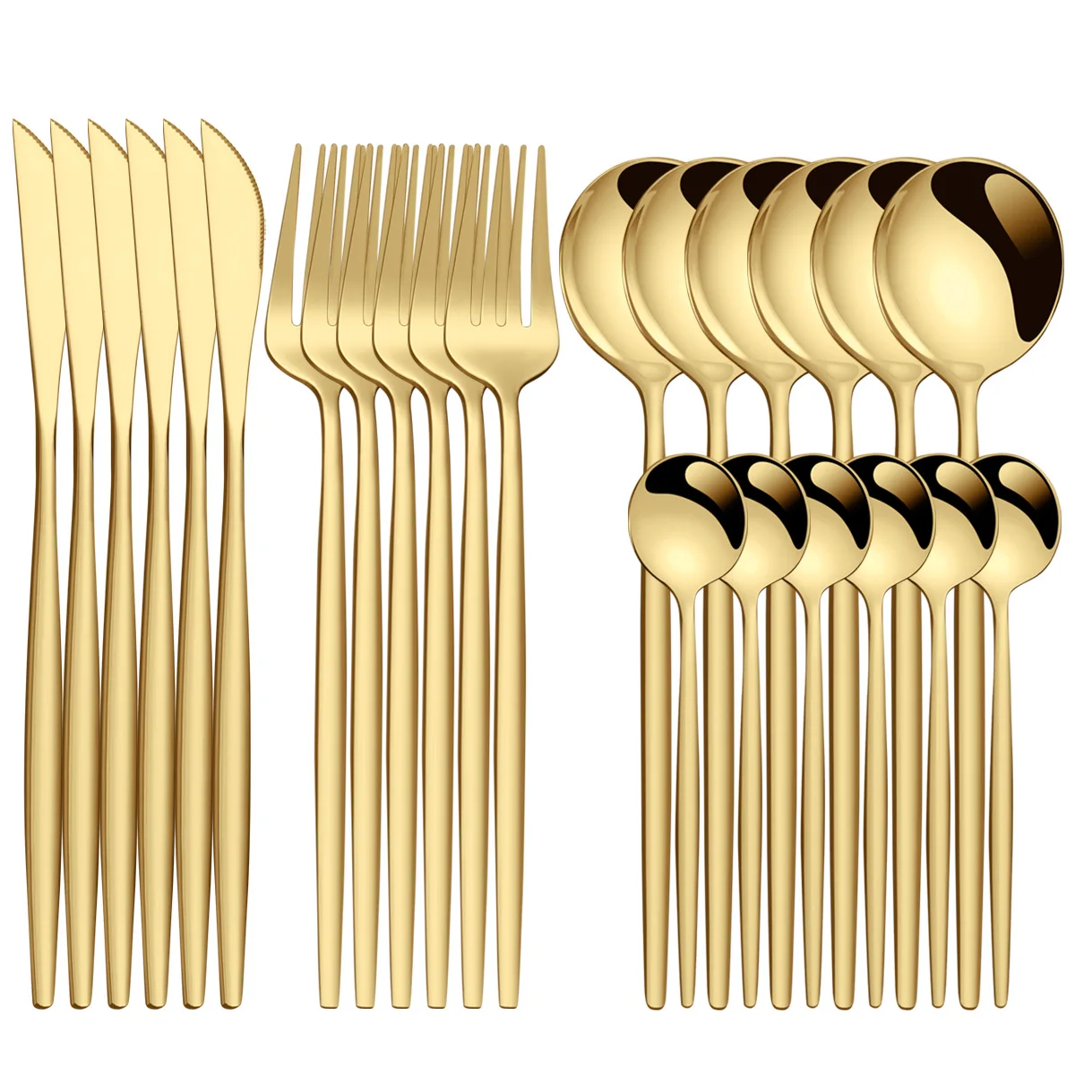 

24Pcs Golden Cutlery Set Stainless Steel Knife Fork Spoon Tableware Flatware Set Festival Kitchen Dinnerware Gift Set