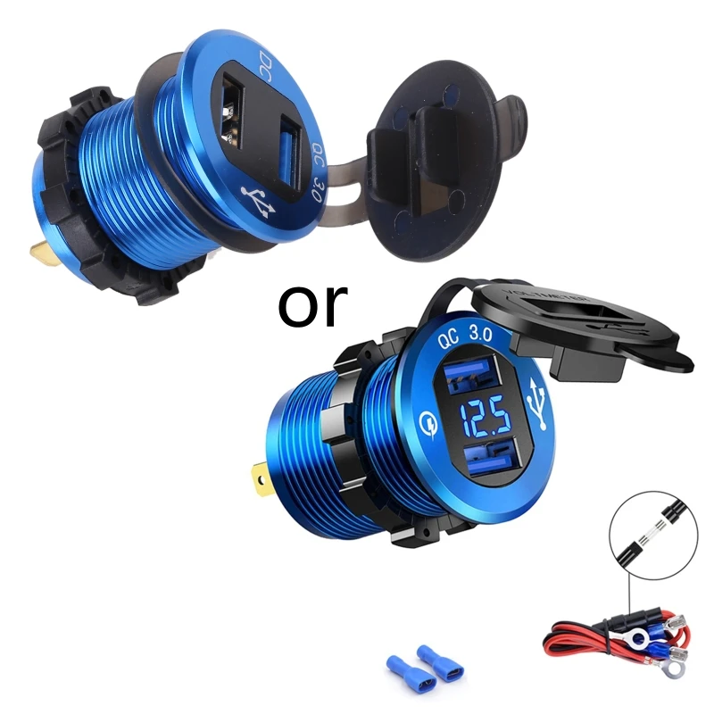 

Автомобильное зарядное устройство с двумя USB-портами, разветвитель, быстрая зарядка для QC 3,0 со светодиодным вольтметром 12 В XXFF