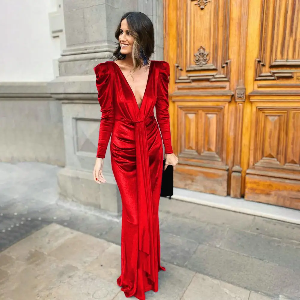 

Spring Dress Solid Color Banquet Dress Wedding Party Evening Dress