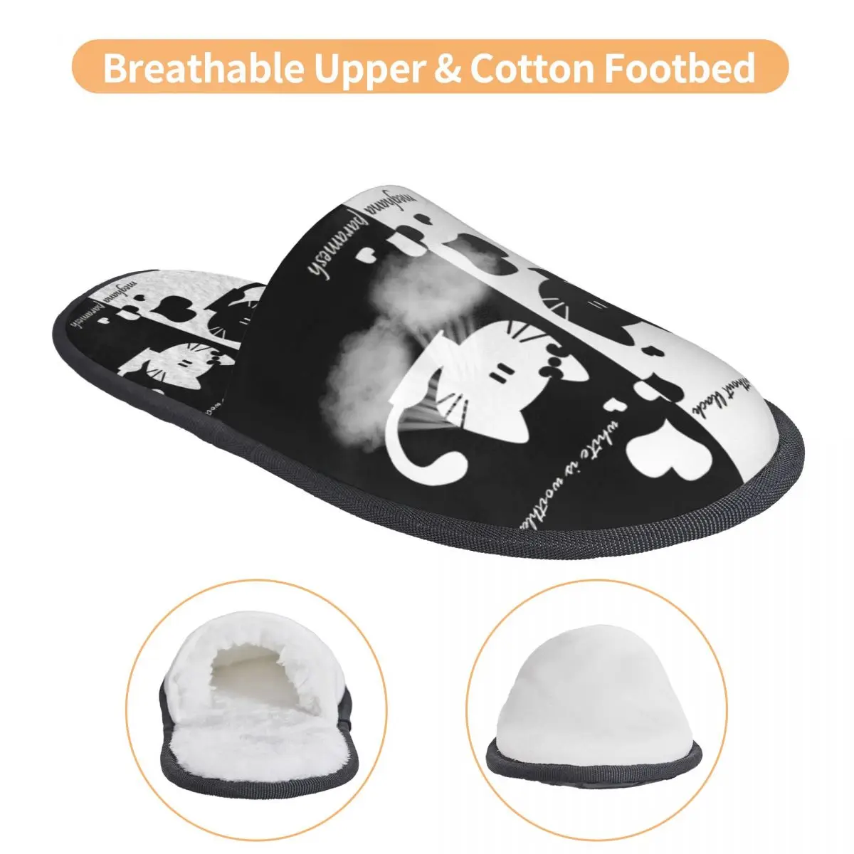 Пользовательские Мультяшные черные и белые Тапочки для гостей кошки спа женские