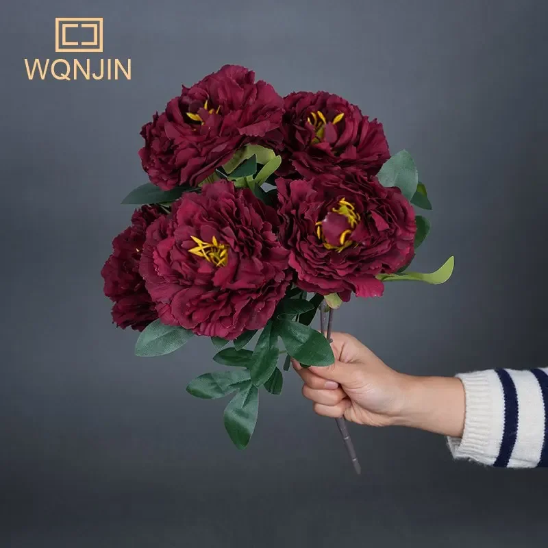 

Искусственные пионы WQNJIN, шелк, 5 головок