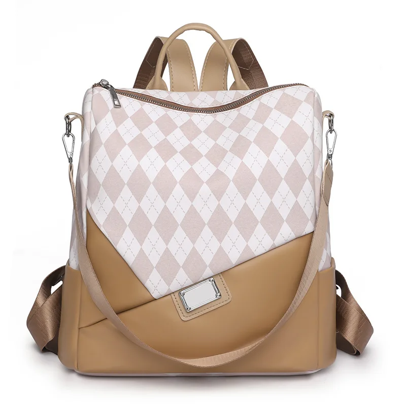 

TRAVEASY 2022 Leather Women Backpack New Anti-theft PU Ladies School Bag for Collage Student Fashion Plaid Bookbag Female travel