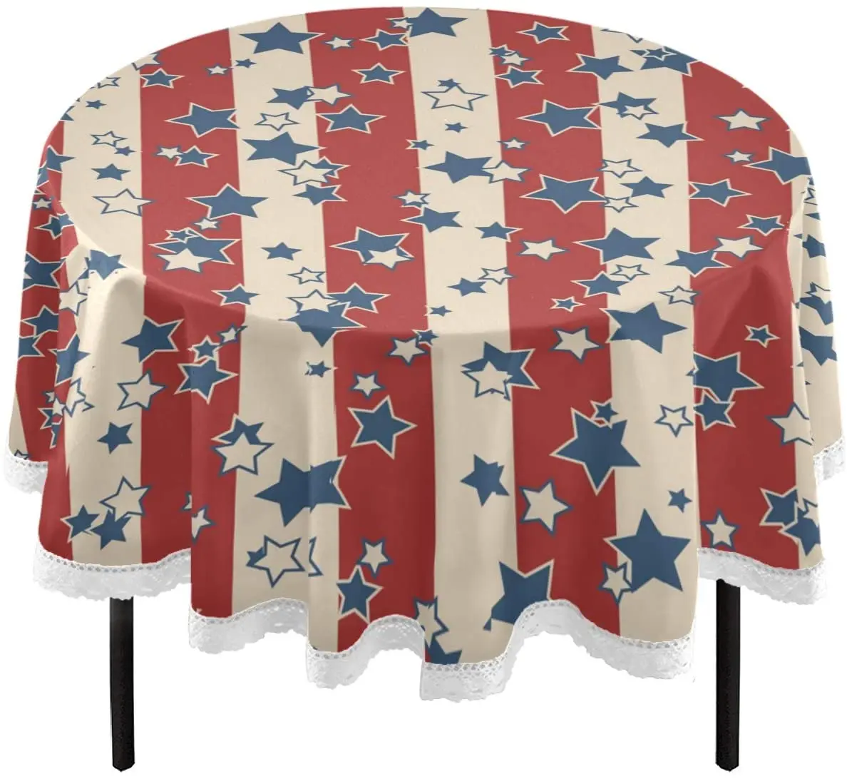 

American Patriotic Stars Stripes Round Tablecloth 60 Inch Vintage 4th of July Independence Day Table Cover Polyester Table Cloth