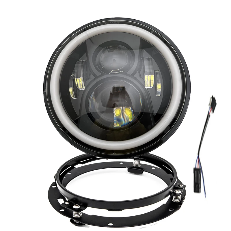 

7inch Motorcycle LED Halo Headlight Projector with 7inch Mounting Ring Bracket Lamp Holder for Touring Road King Electra Glide