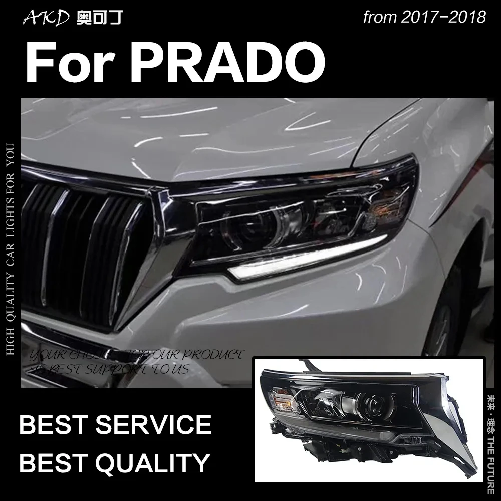 Передняя лампа AKD для фары Toyota Prado 2017-2021 динамический сигнал поворота фонарь LC200 DRL