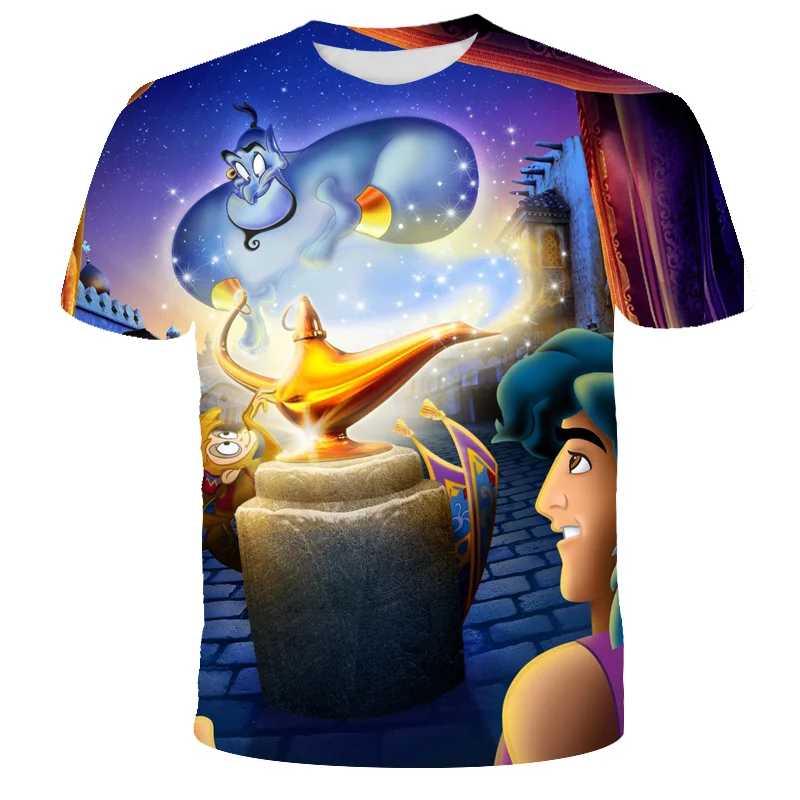 

Футболка Aladdin and the magic lamp, летняя новая футболка с коротким рукавом и воротником, повседневный топ для мальчиков, винтажная одежда с 3D-принтом