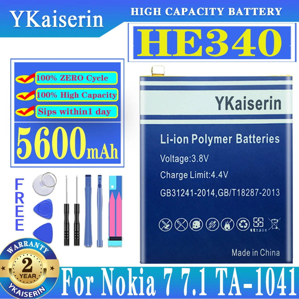 

Аккумулятор ykaisсеребрин 5600 мАч HE340 HE 340 для Nokia 7 Nokia7 7,1 TA-1041, батарея + номер отслеживания