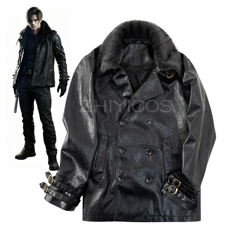 Фото Костюм для косплея ZHIYICOS Game Biohazard 9 Requiem Resident Leon Kennedy, черная куртка из искусственной кожи, костюмы на Хэллоуин для мужчин №1