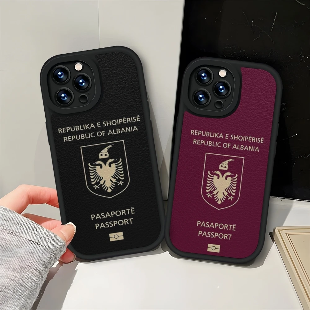 Чехол для телефона с албанским паспортом мягкий силиконовый черный кожаный