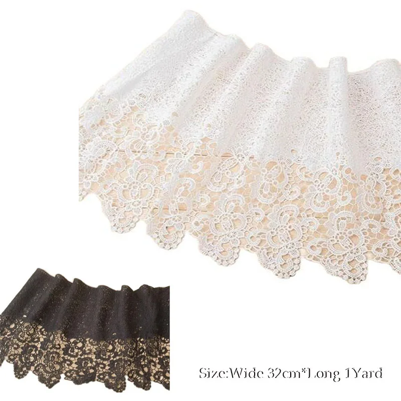

32cm Wide HOT Embroidered White Black cotton lace fabric sewing DIY applique Ribbon trim collar fringe tassel net craft supplies