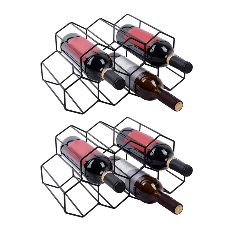 

2X Black Honeycomb Countertop Type 7-Hole Space-Saving Red And White Wine Rack Home Living Room Wine Rack Decoration