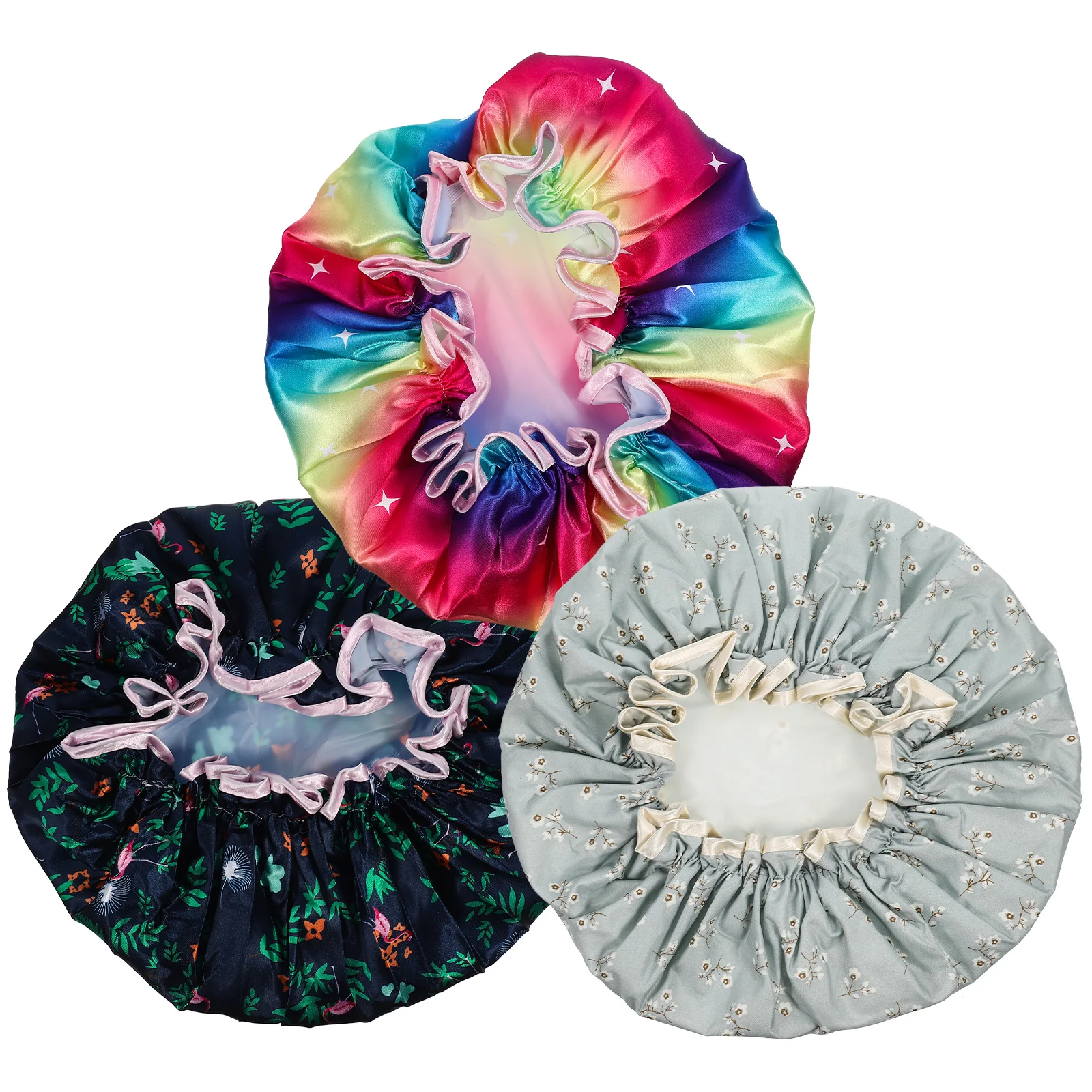 

Shower Cap Hair Caps Reusable Layer Bathing Bonnet Hats Women Bath Lady Curly Lined Satin Braids Two Washing Pvc Decorative Hat