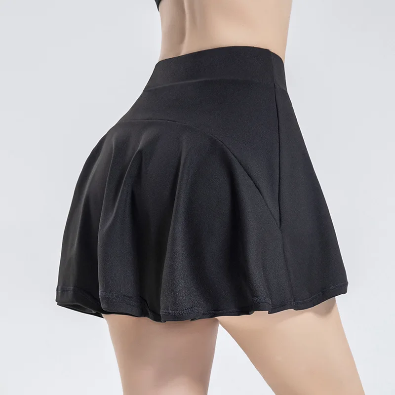 2022 New Fake Two Piece Yoga Dress Short Skirt Sports Skirt Pants Running Fitness Tennis Basic Sports Skirt Women Black
