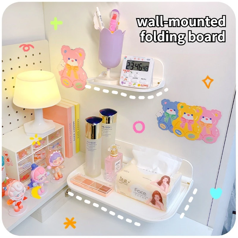 

Foldable Wall Shelf Folding Storage Board Bedside Hanging Basket Bedroom Bathroom Shelf Free Punching Bathroom Organizer Rack