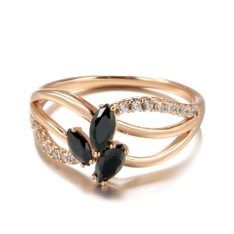 

Grier New Black Natural Zircon Ring for Women 585 Rose Gold Ethnic Bride Rings Fine Crystal Grass Wedding Vintage Jewelry Gifts