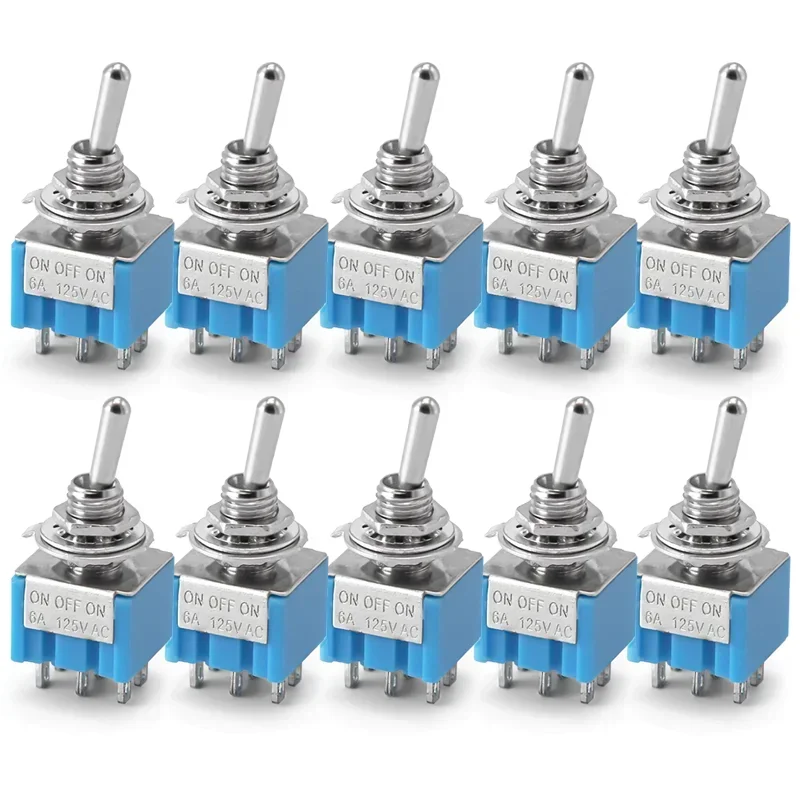 10Pcs 3/6Pins Miniature Toggle Switch ON-OFF-ON Mini Button Rocker Power Switch ON OFF MTS-102 103 202 203