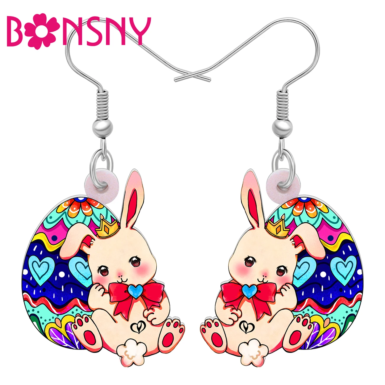 

Bonsny Acrylic Easter Sweet Love Bunny Rabbit Eggs Earrings Animals Charms Dangle Drop Accessories For Women Teens Girls Gifts