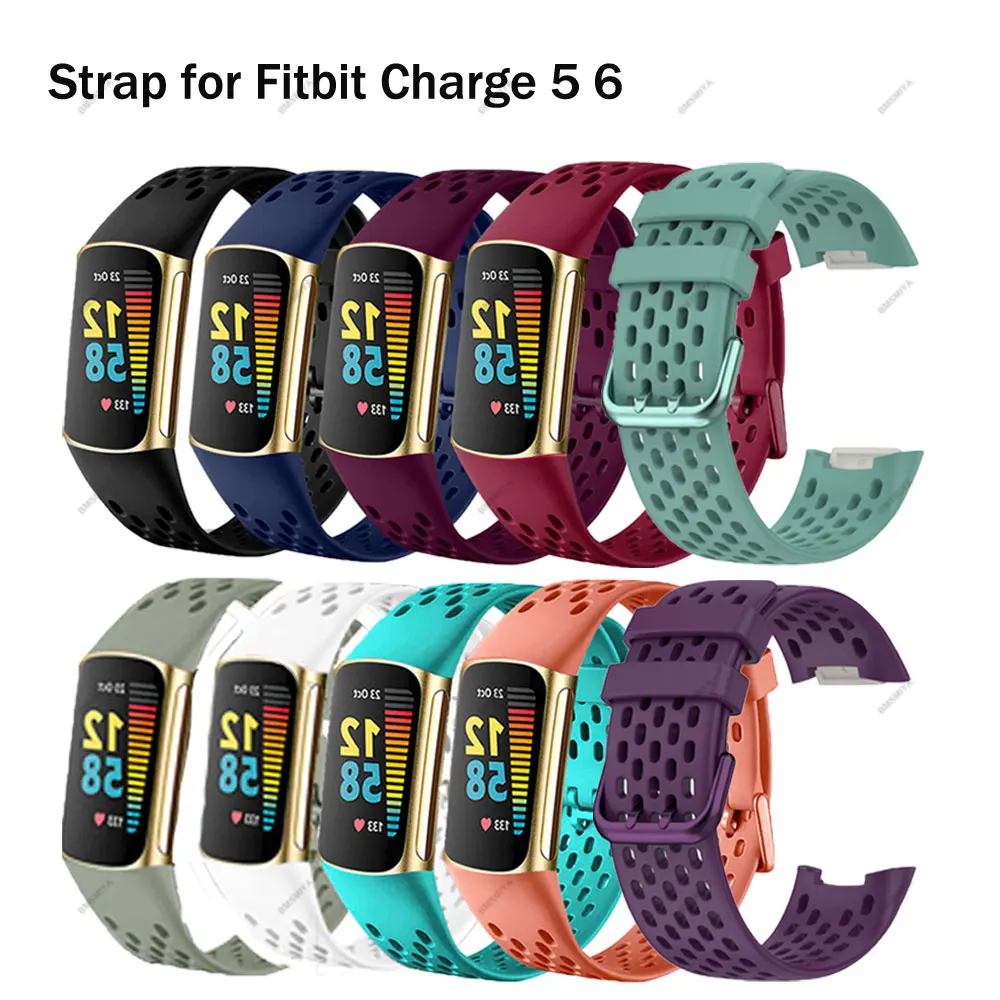 1 шт. дышащий резиновый ремешок для Fitbit Charge 5 сменный силиконовый браслет 6 часов