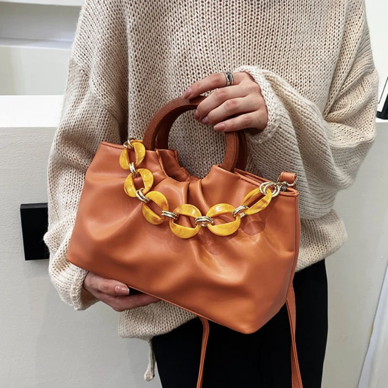 

Брендовая сумка, Сумки из искусственной кожи на толстой цепочке, сумка через плечо с деревянной ручкой для женщин, Роскошные вечерние клатчи-кошельки