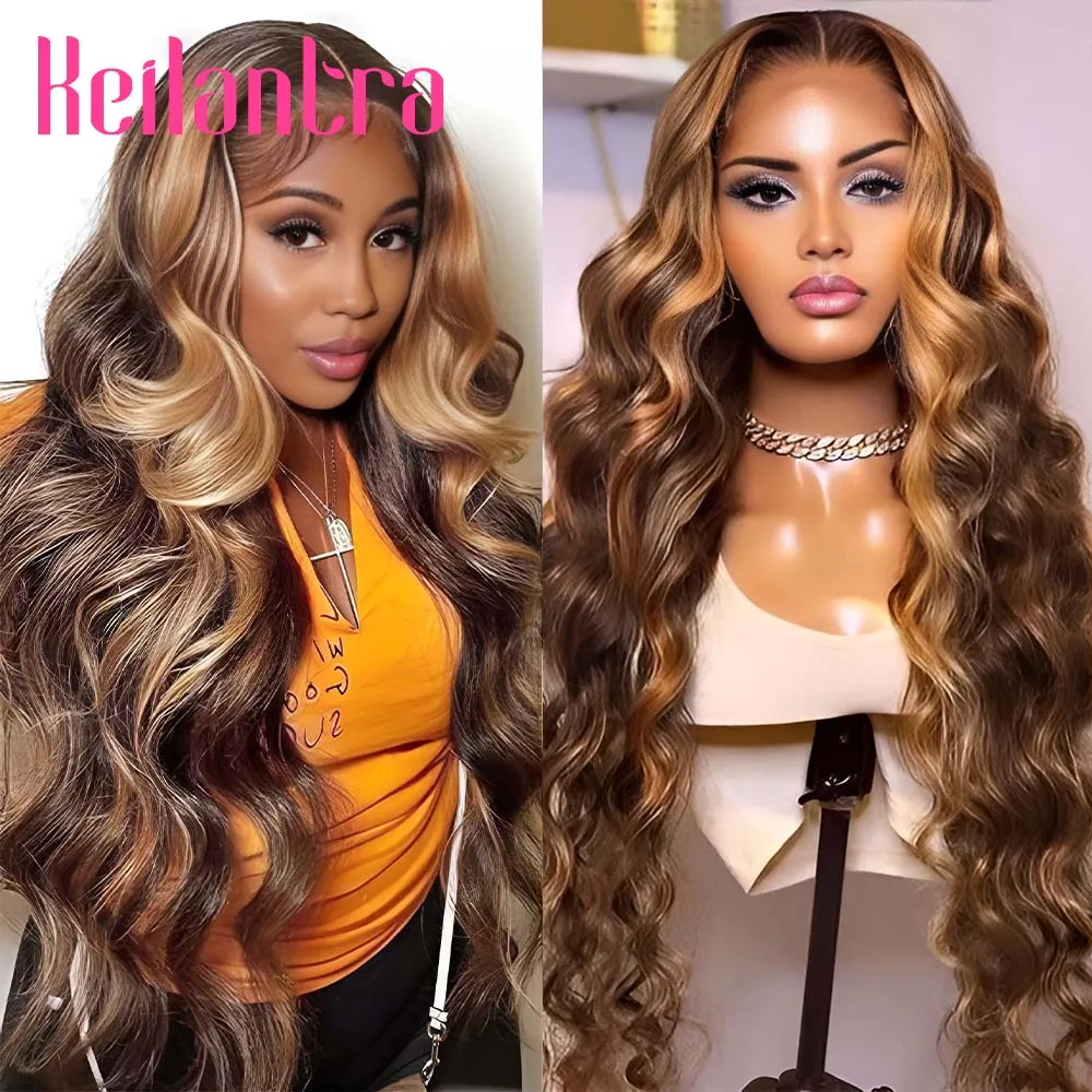 Highlight Wig Body Wave 13x4 HD Lace Frontal Wig Pre Plucked Colored Lace Front Human Hair Wigs Fro Black Women Honey Blonde Wig