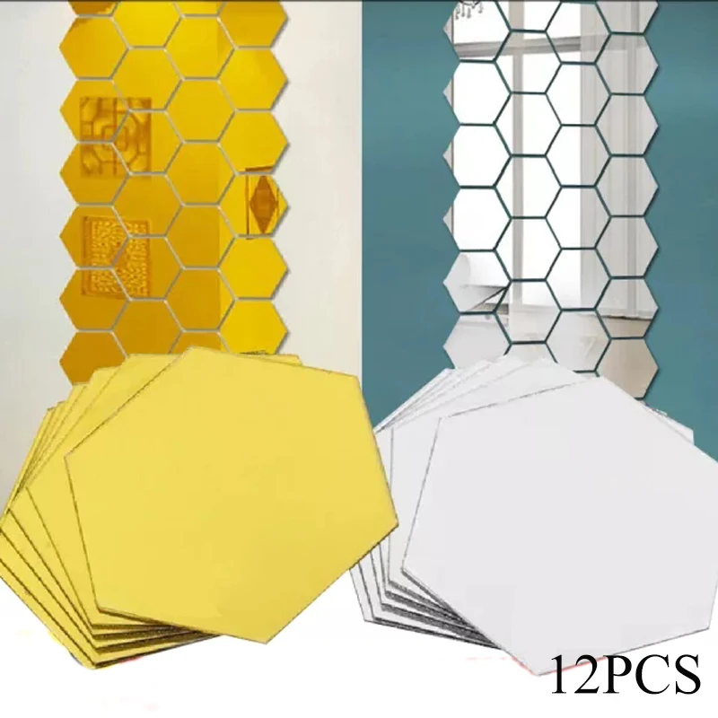 

12pcs 3D Mirror Wall Stickers Hexagon Shape Acrylic Removable Wall Sticker Decal DIY Home Decoration Art Mirror Ornaments