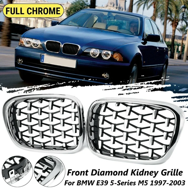 

Glossy Chrome Diamond Front Kidney Grill For -BMW E39 525I 528I 530I 540I M5 1997-2003 51137005837 51137005838