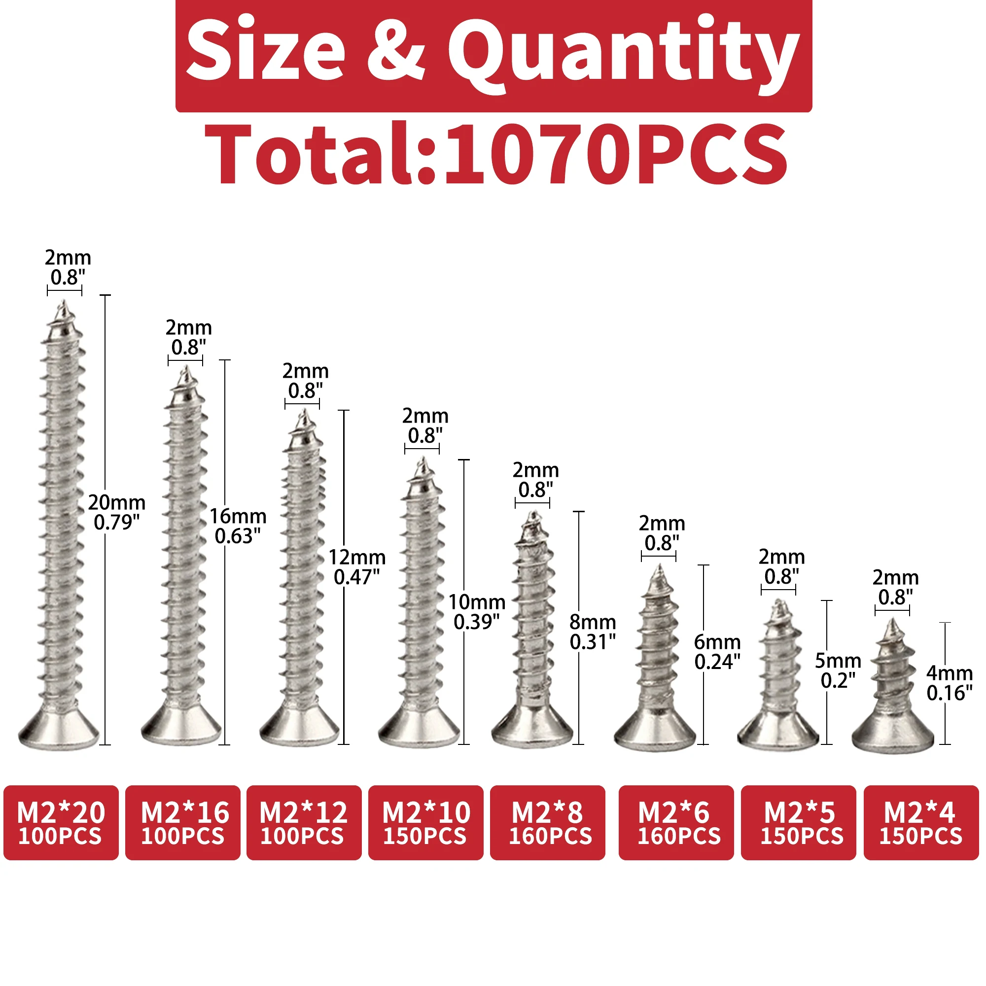 1070 шт. самонарезающие строительные винты M2