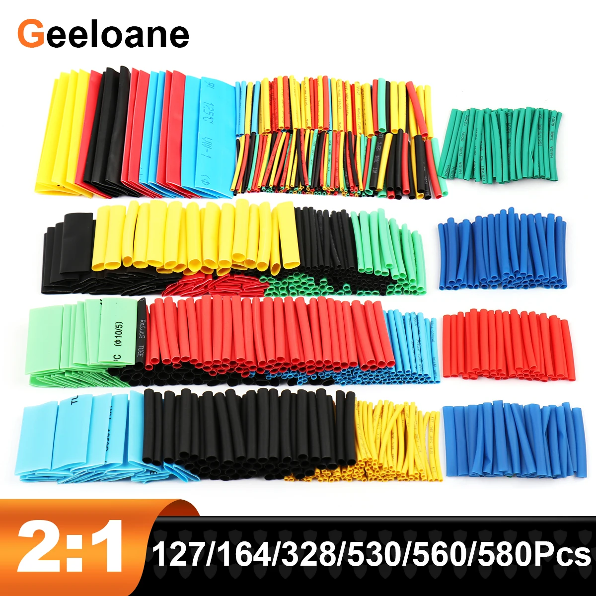 

127/328/580Pcs 2:1 Heat Shrink Tube Kit Shrinking Tubing Assortment Polyolefin Insulated Tubing Insulation Sleeving Wrap Wire