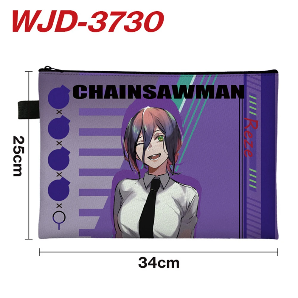 

Anime Chainsaw Man Printing Archives Bags Zip Document Pouch Oxford Cloth File Pocket Student Test Paper Stationery Storage Bag
