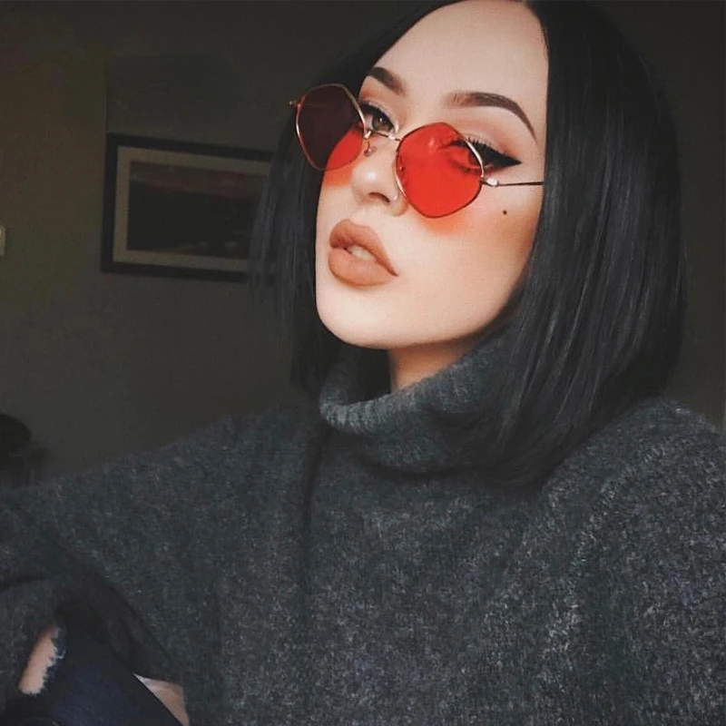 

New in Retro Sunglasses Women Small Frame Polygon Luxury Brand Designer Blue Pink Clear Lens Sun Glasses Female Oculos De Sol y2